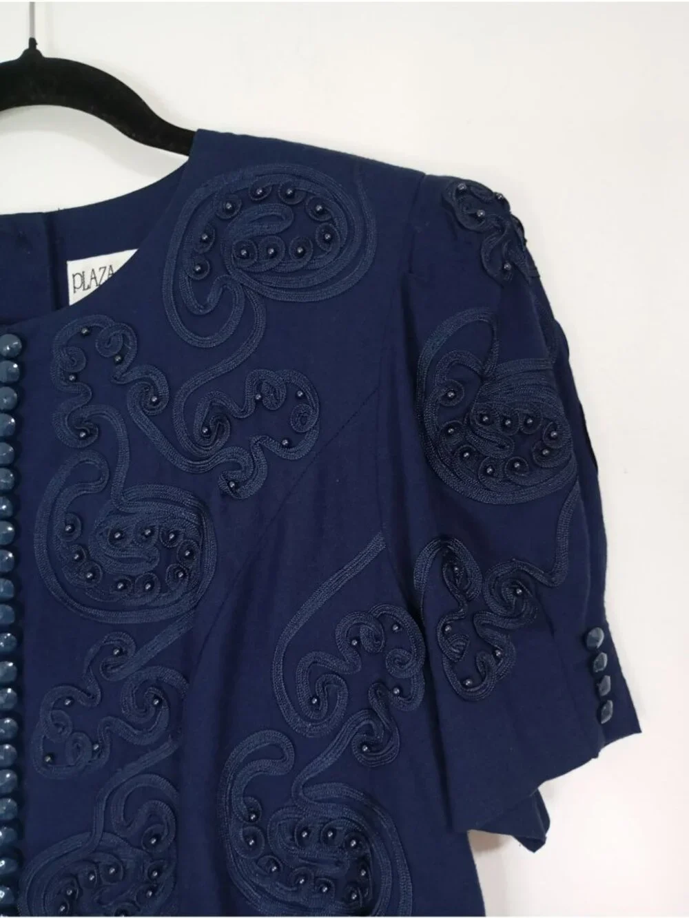 Vintage Plaza South Petites Navy Blue Embellished Dress Button Details Size 12